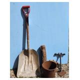 Vintage Garden Tools Lot - Shovel, Hoe, Bucket, Wo