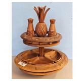 Wooden Pineapple Condiment Set with Tiered  Lazy