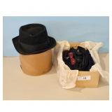 Mens Black Fedora Hat and Assorted Tie Collection