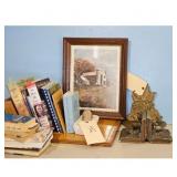 Vintage Rose and Pinecone Bookends with Framed Bar