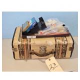 Vintage Suitcase Lot with Cosmetics and Sewing Sup