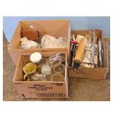 Vintage Kitchenware Lot: Shaker, Utensils, Glasswa