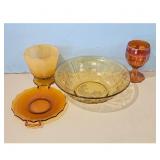 Amber Glass Dessert Set - Bowl, Footed Dish, and G