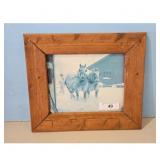 Vintage Framed Photograph of Two Horses in Snow