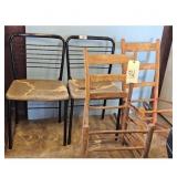 Lot of 4 Chairs - 2 Metal Frame, 2Wooden Farmhouse