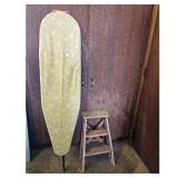Vintage Ironing Board with Floral Cover and Wooden