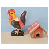Vintage Hand-Painted Wooden Rooster and Coca-Cola