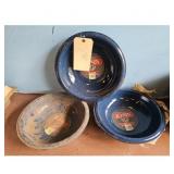 Lot of 3 Blue Speckled Enamelware Basin Bowls