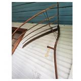 Antique Scythe Tool with Wooden Handle