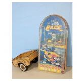 Vintage Auto Race Pinball Game & Metal Trailer Ton