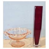 Pink Depression Glass Footed Bowl/ Art Glass Red