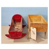 Vintage Wooden Doll Cradle and Box Lot
