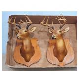 Pair of Vintage Wooden Deer Head Wall Mounts