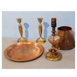Vintage Brass Candlestick Holders and Table Lamp L