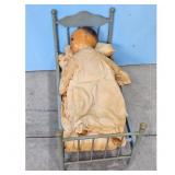 Vintage Doll Bed with Doll