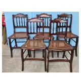 Set of 5 Vintage Wooden Chairs with Cane Seats