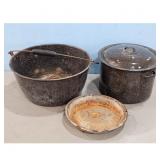 Vintage Enamelware Pot, Bucket, and Lid Set Speckl