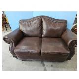 Vintage Brown Faux Leather Loveseat Sofa with Nail