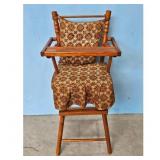 Vintage Wooden High Chair with Fabric Cushioning