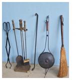 Vintage Fireplace Tool Set with Tongs, Broom, and