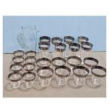 Glass Pitcher and Cocktail Tumbler Set with Silver