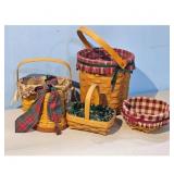 Set of 5 Woven Baskets with Fabric Liners