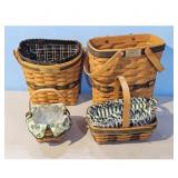Lot of 4 Longaberger Woven Baskets with Liners