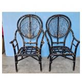 Vintage Rattan Wicker Chairs Set of 2 Black Gold M