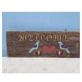 Vintage Wooden Welcome Sign with Birds and Heart