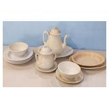 Ironstone Cream Ceramic Teapot and Dish Set