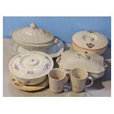 Vintage Ceramic Serving Dish Set with Lids and Mug