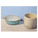 Pyrex Snowflake Turquoise Casserole Dish with Lid