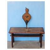 Antique Wooden Bench with Decorative Eagle Bellows