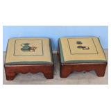 Pair of Vintage Needlepoint Footstools with Wooden
