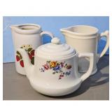 Vintage Ceramic Teapot and Creamer Set with Floral
