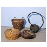 Lot of 4 Vintage Woven Baskets