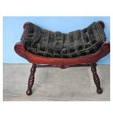 Antique Tufted Velvet Footstool Ottoman with Carve