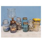 Lot of 8 Vintage Glass Jars & Candle Holder with B