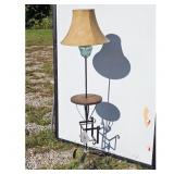 Vintage Floor Lamp with Glass Accent and Wooden Sh