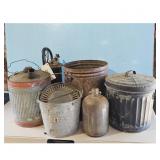 Metal Trash Cans, Glass Bottle, Pyrene Fire Exting
