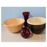 Vintage Ceramic Mixing Bowls and Glass Vases Set