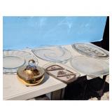 Vintage Gold Tone Glass Candy Dish and Serving Tra