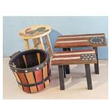 Rustic Americana Patriotic Flag Stool & Rooster St