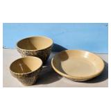 Roseville Pottery Blue Spongeware Set of 3 Bowls