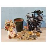 Assorted Home Decor Lot: Bear Figurine, Planter, S