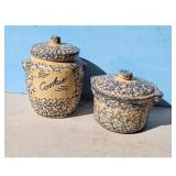 Vintage Stoneware Cookie Jar and Pot with Lids - B