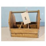 Wooden Crate Style Beverage Caddy with Bottle Open