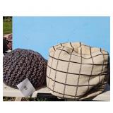 Woven Pouf Ottoman and Plaid Bean Bag Chair Set