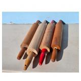 Lot of 4 Vintage Wooden Rolling Pins- one wi/ Red