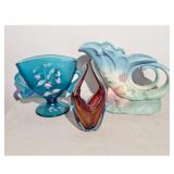 Vintage Hull Art Blue Floral Vase & Teal Fenton Ar